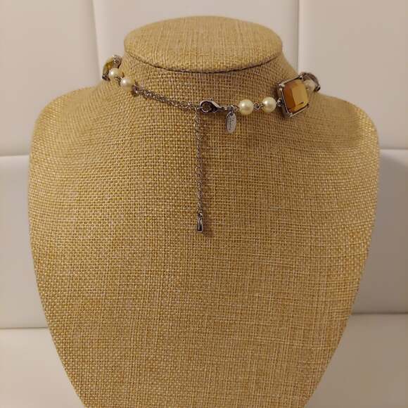 Lia Sophia Silver Tone with Faux Pearls and Multicolor Glass 16" Necklace - Picture 2 of 2